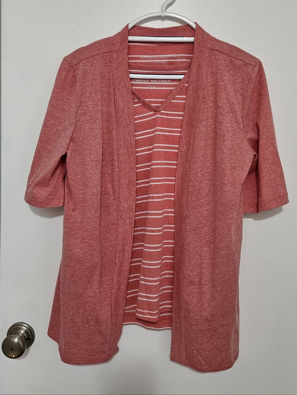 Carole Hochman Womens Tank With Short Sleeve Robe‎  Coral-Striped Size Medium